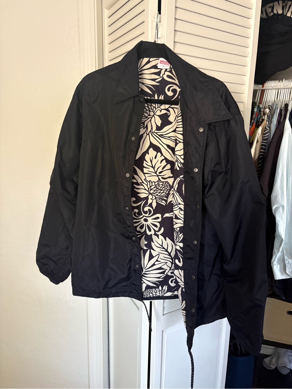 Birdwell Black Windbreaker Coaches Jacket with Floral Print